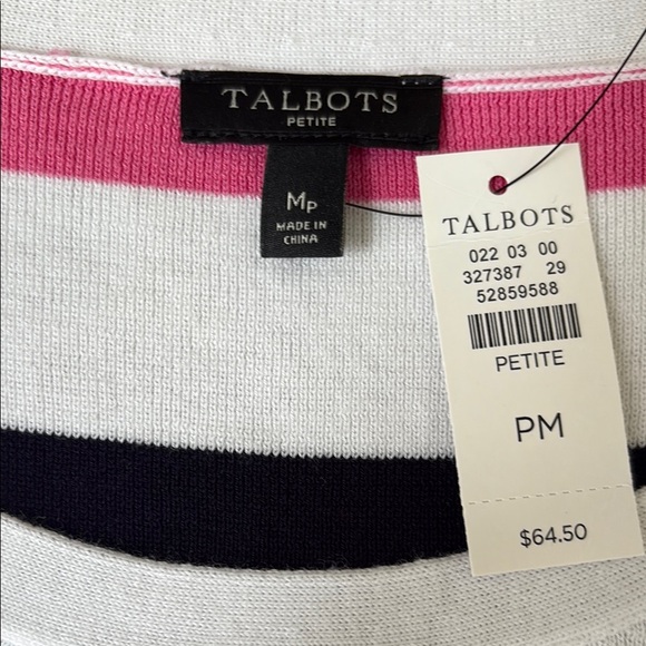 Talbots Pink and Black Striped Crew Neck Sweater - Picture 2 of 2